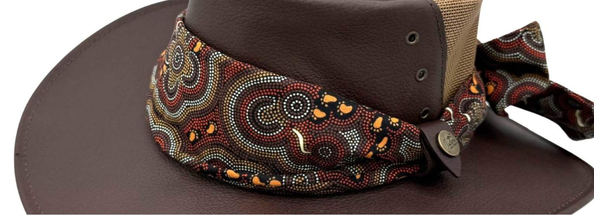Jacaru 1675 Walkabout Cotton Hat Scarf - Aboriginal Art by Nambooka (Vegan Friendly)
