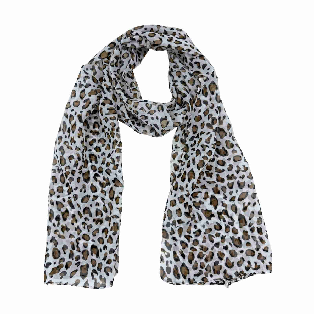 Jacaru 1679/20 Chiffon Scarf - White Leopard (150 x 50cm Vegan Friendly)