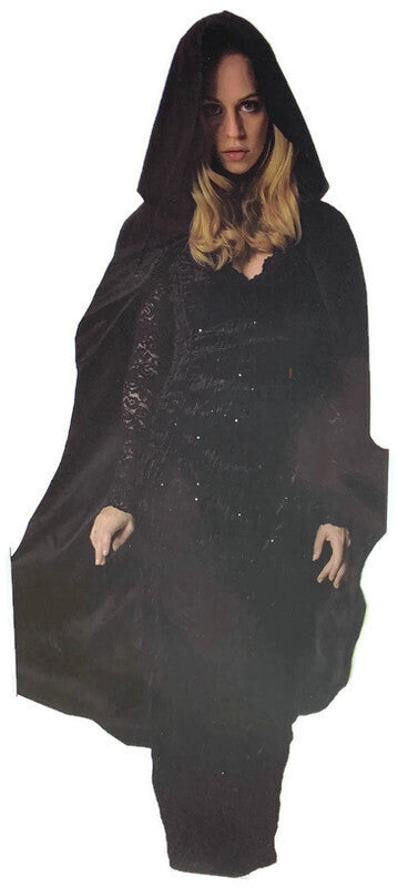 Adult Cape Cloak Hooded Robe Halloween Vampire Witch Wizard 140cm - Black