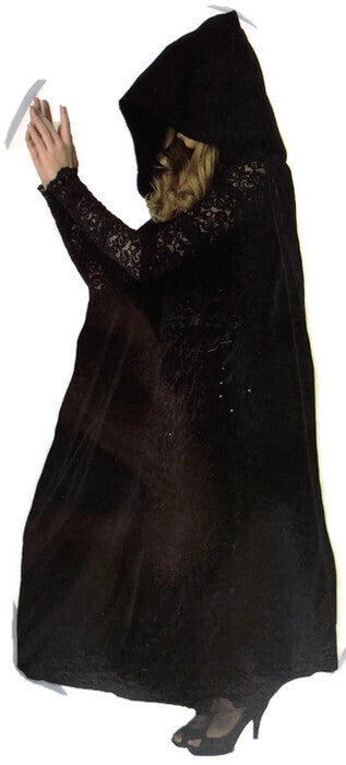 Adult Cape Cloak Hooded Robe Halloween Vampire Witch Wizard 140cm - Black