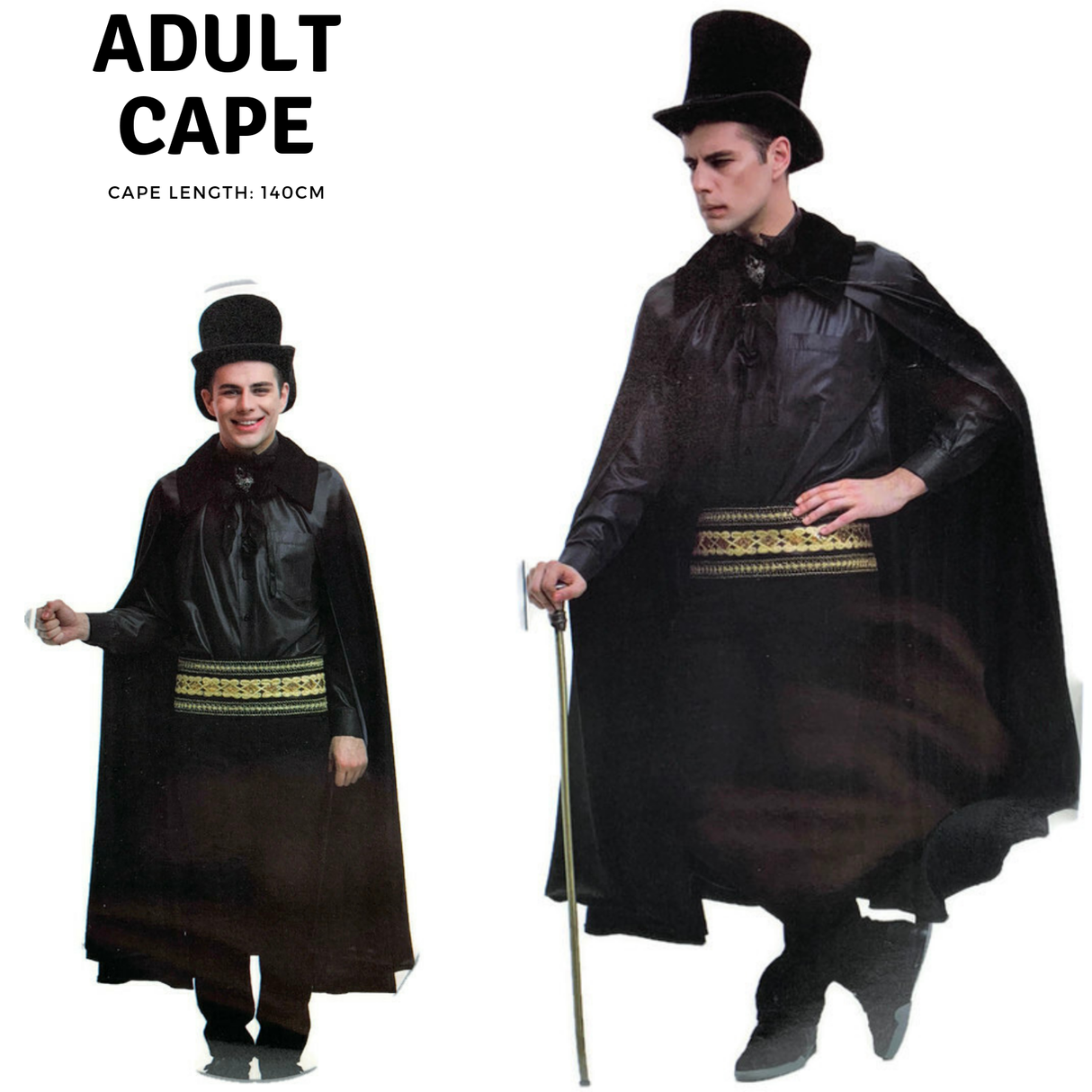 Adult Black Collared Cloak - Vampire Cape/Witch/Wizard Costume