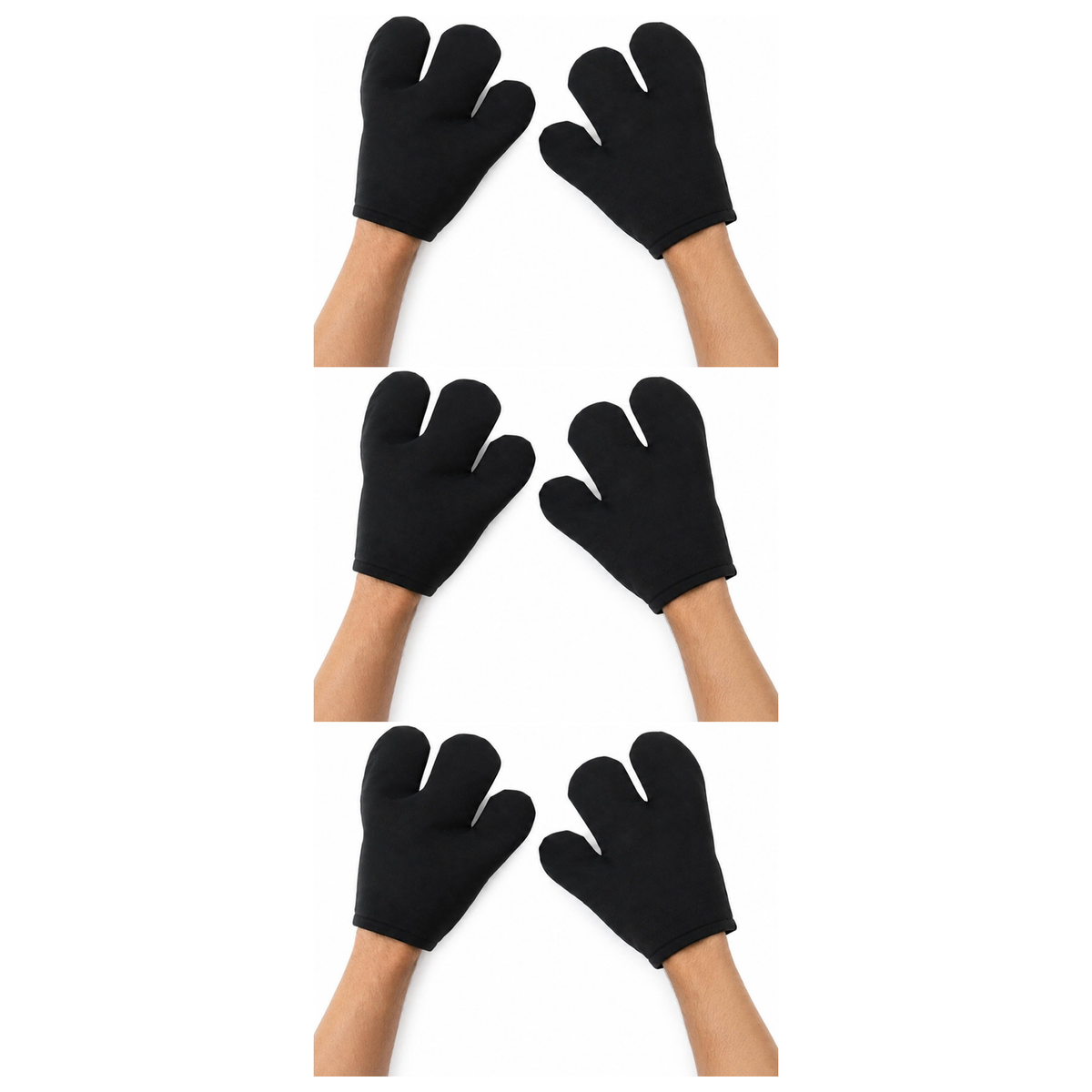 3x Jumbo 3-Finger Cartoon Costume Gloves Pack - Black (Plush Mascot Dress Up Mitts Pair)