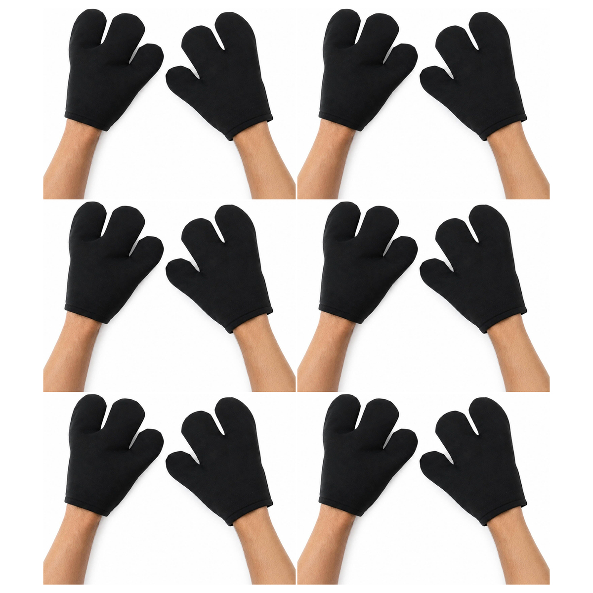 6x Jumbo 3-Finger Cartoon Costume Gloves Bulk Pack - Black (Plush Mascot Dress Up Mitts Pair)
