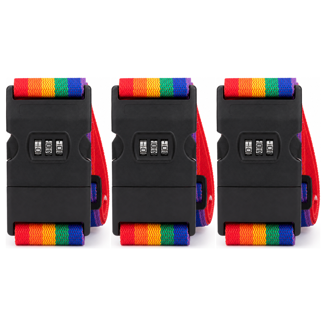 3x Luggage Strap with Combination Lock Pack - Suitcase Travel Bag Security