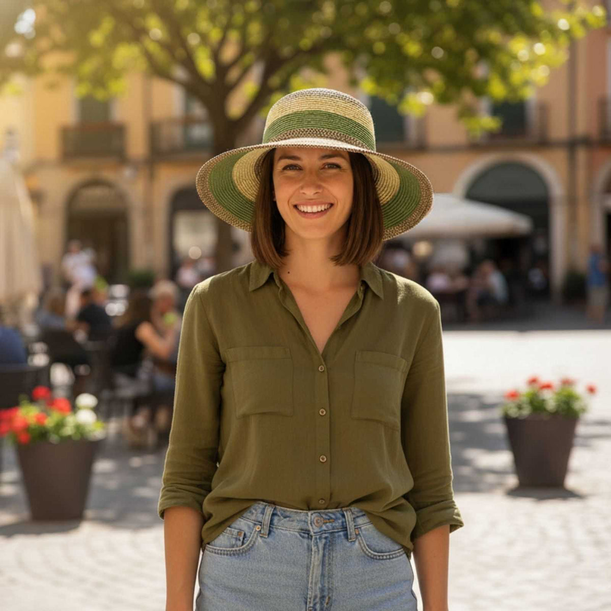 Jacaru 1752 Striped Wide Brim Summer Hat - Adjustable (One Size Vegan Friendly)