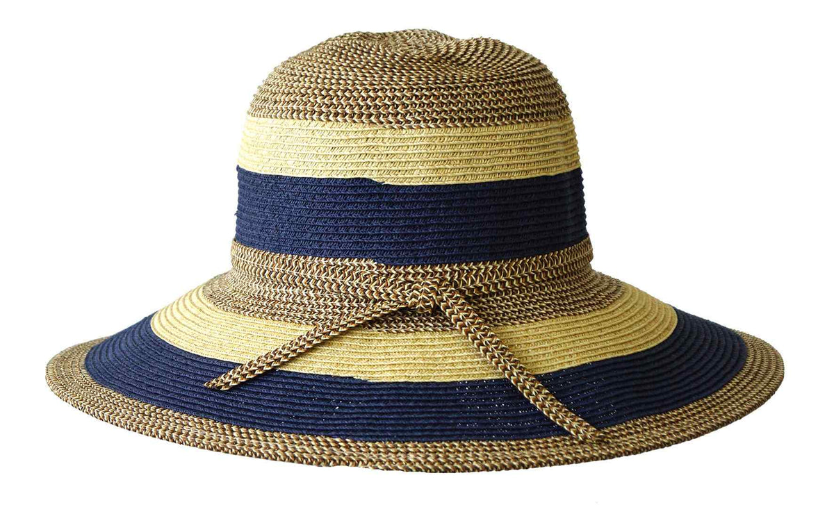 Jacaru 1752 Striped Wide Brim Summer Hat - Adjustable (One Size Vegan Friendly)