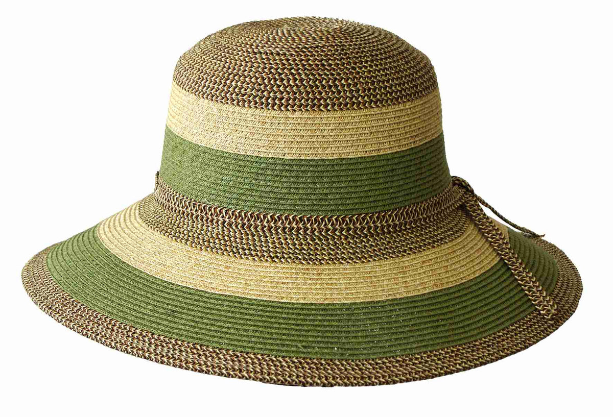 Jacaru 1752 Striped Wide Brim Summer Hat - Adjustable (One Size Vegan Friendly)