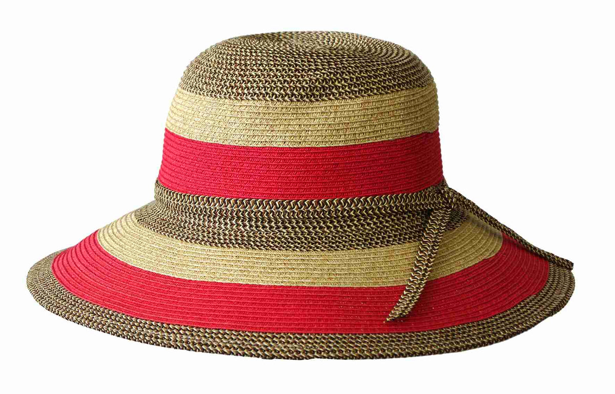 Jacaru 1752 Striped Wide Brim Summer Hat - Adjustable (One Size Vegan Friendly)