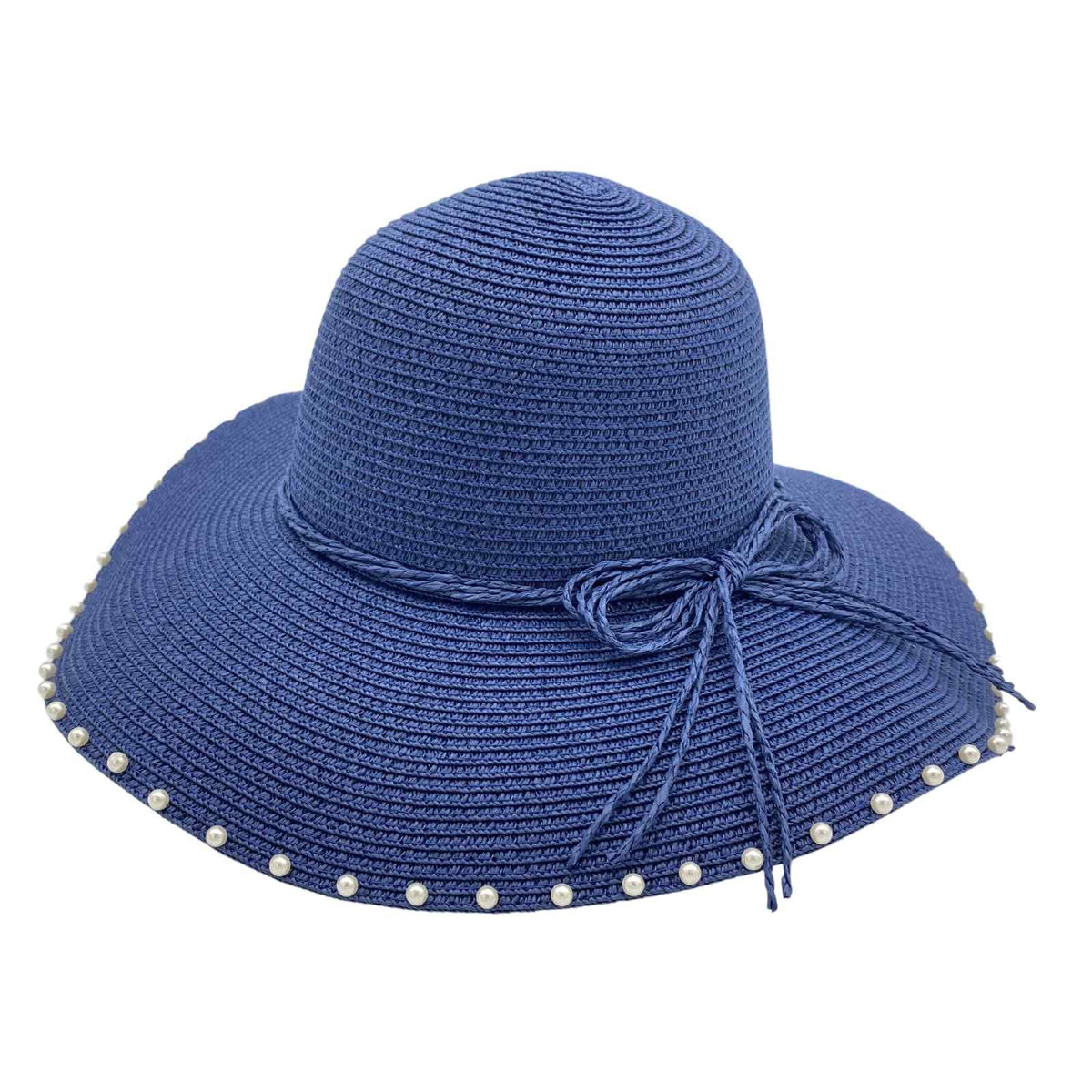Jacaru 1763 Round Pearls Paper Straw Hat - Pearl & Ribbon Detail (One Size Vegan Friendly)