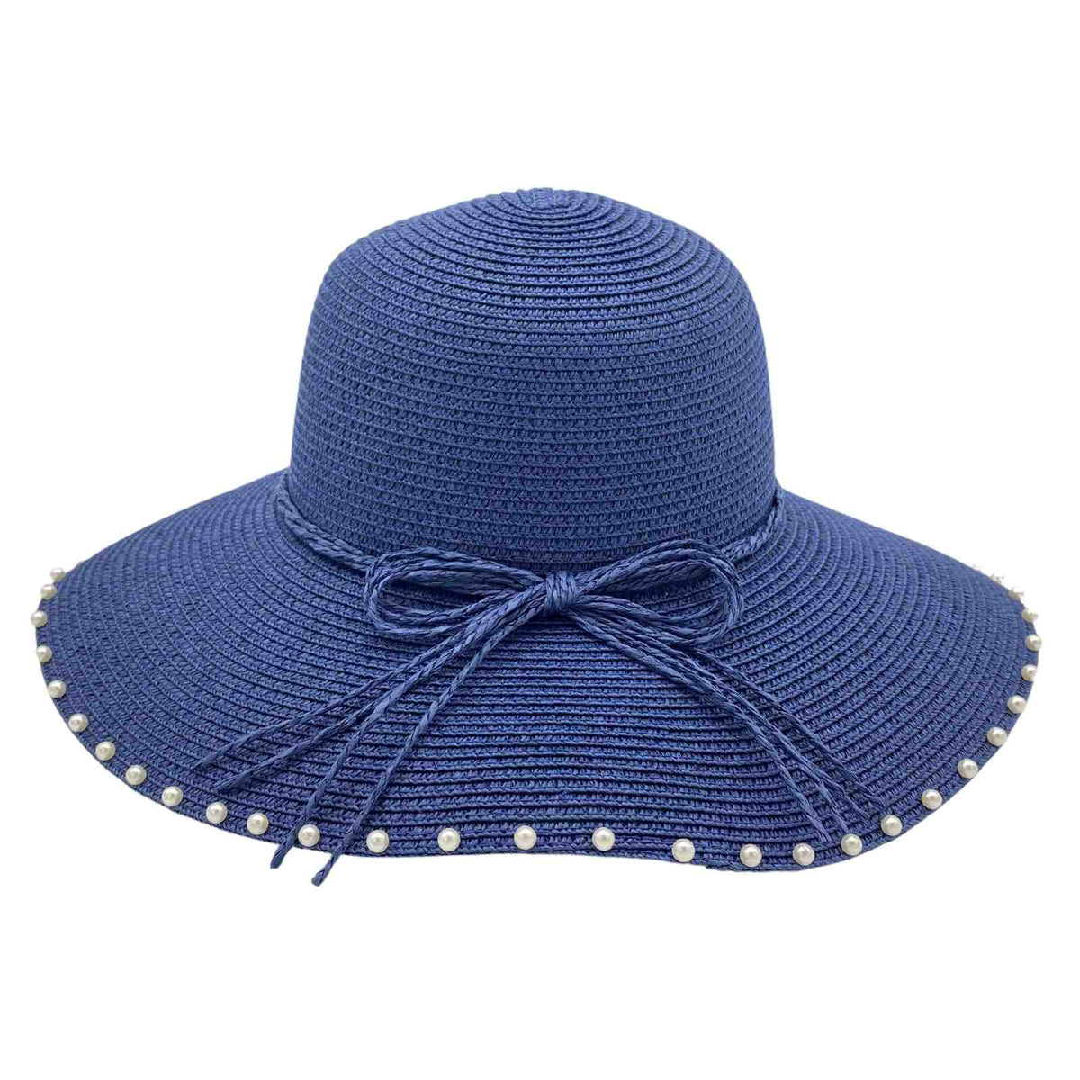Jacaru 1763 Round Pearls Paper Straw Hat - Pearl & Ribbon Detail (One Size Vegan Friendly)