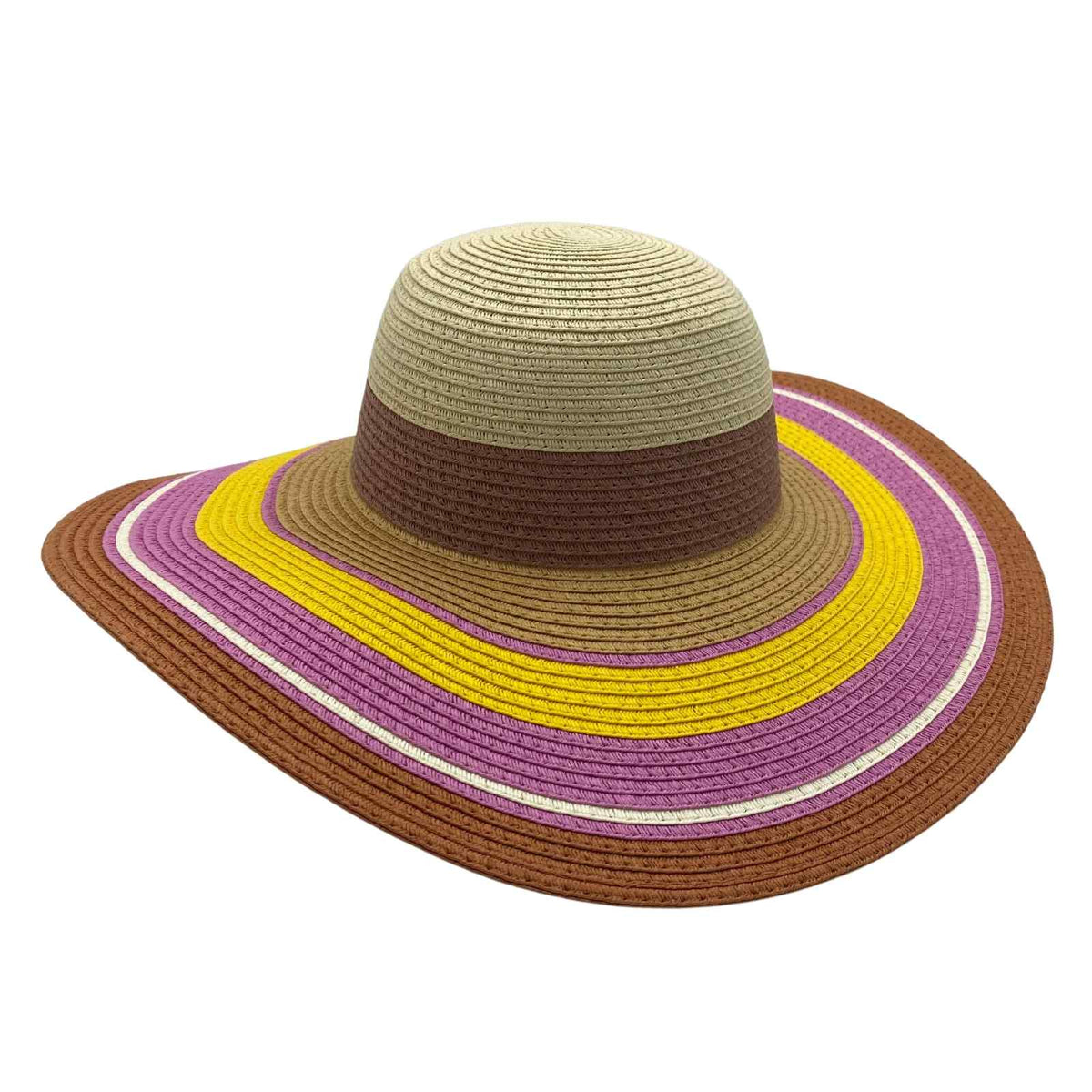 Jacaru 1764 Colour Stripes Paper Straw Hat - 12cm Wide Brim (One Size Vegan Friendly)