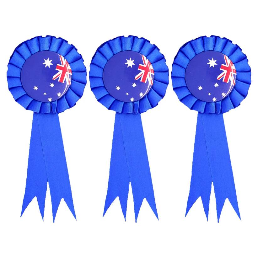 3x Australia Flag Clip-On Ribbon Badge for Tennis and Cricket (Pack)