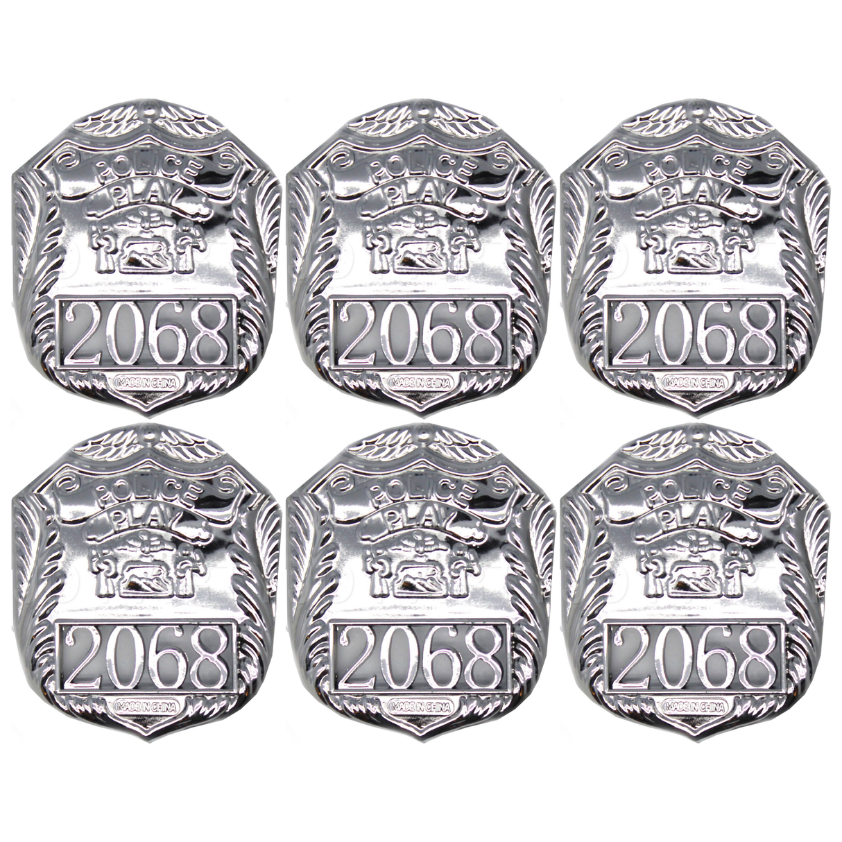6x Silver Police Badge Bulk Pack - Plastic Cop/Officer Costume Accessory (Fancy Dress)
