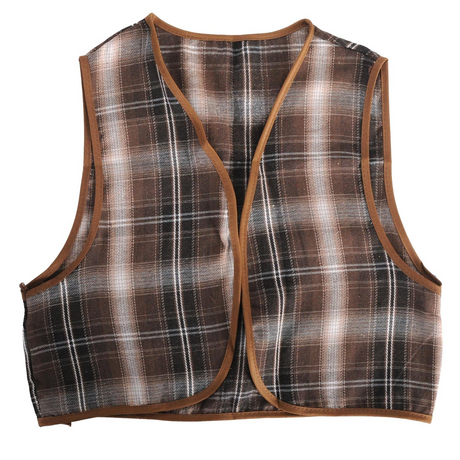 Childrens Brown Checkered Party Costume Vest Boys Kids Victorian, Cowboy or 1920s Style