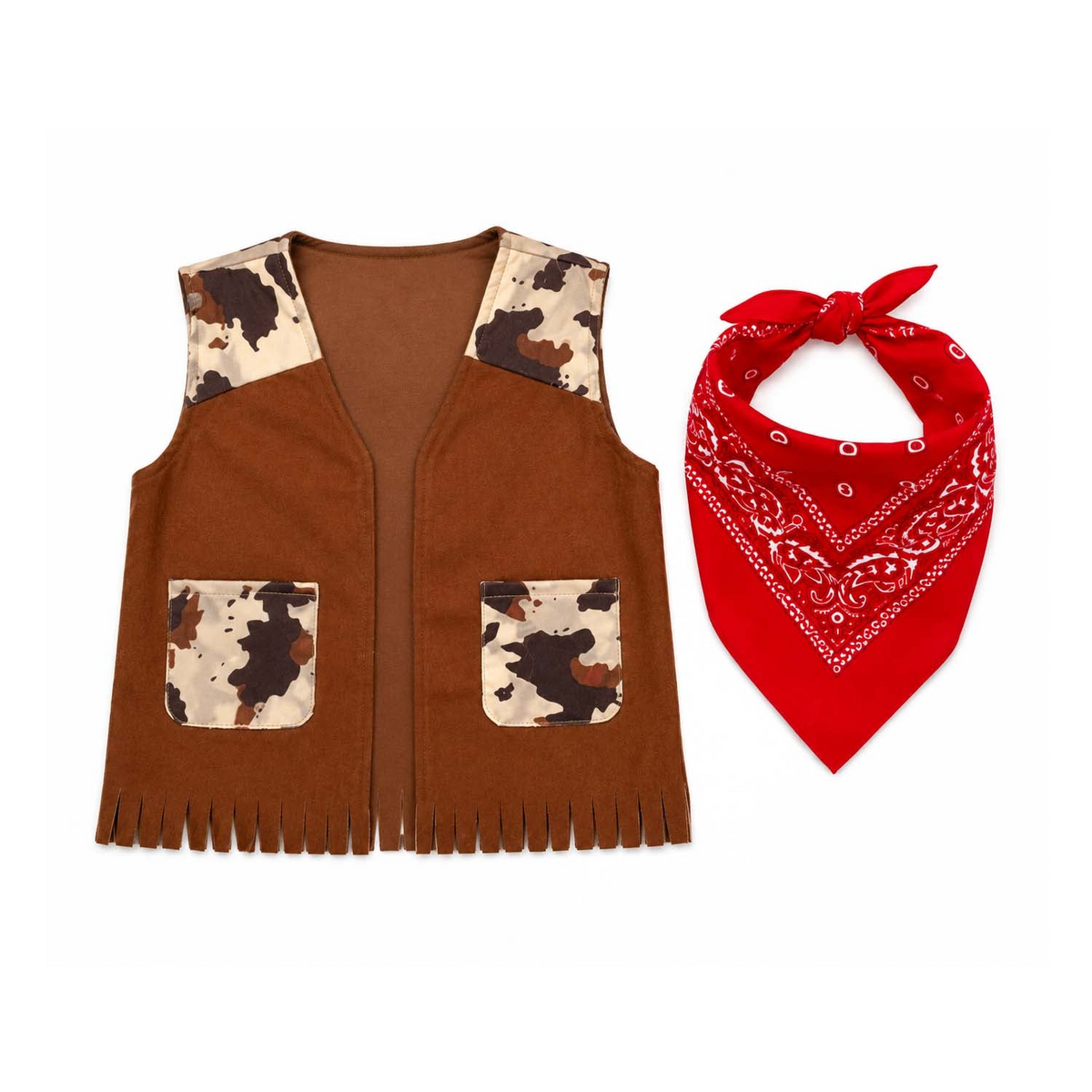 Boys Cowboy Vest and Bandana Party Costume Set - Brown (4-6 Years Old)
