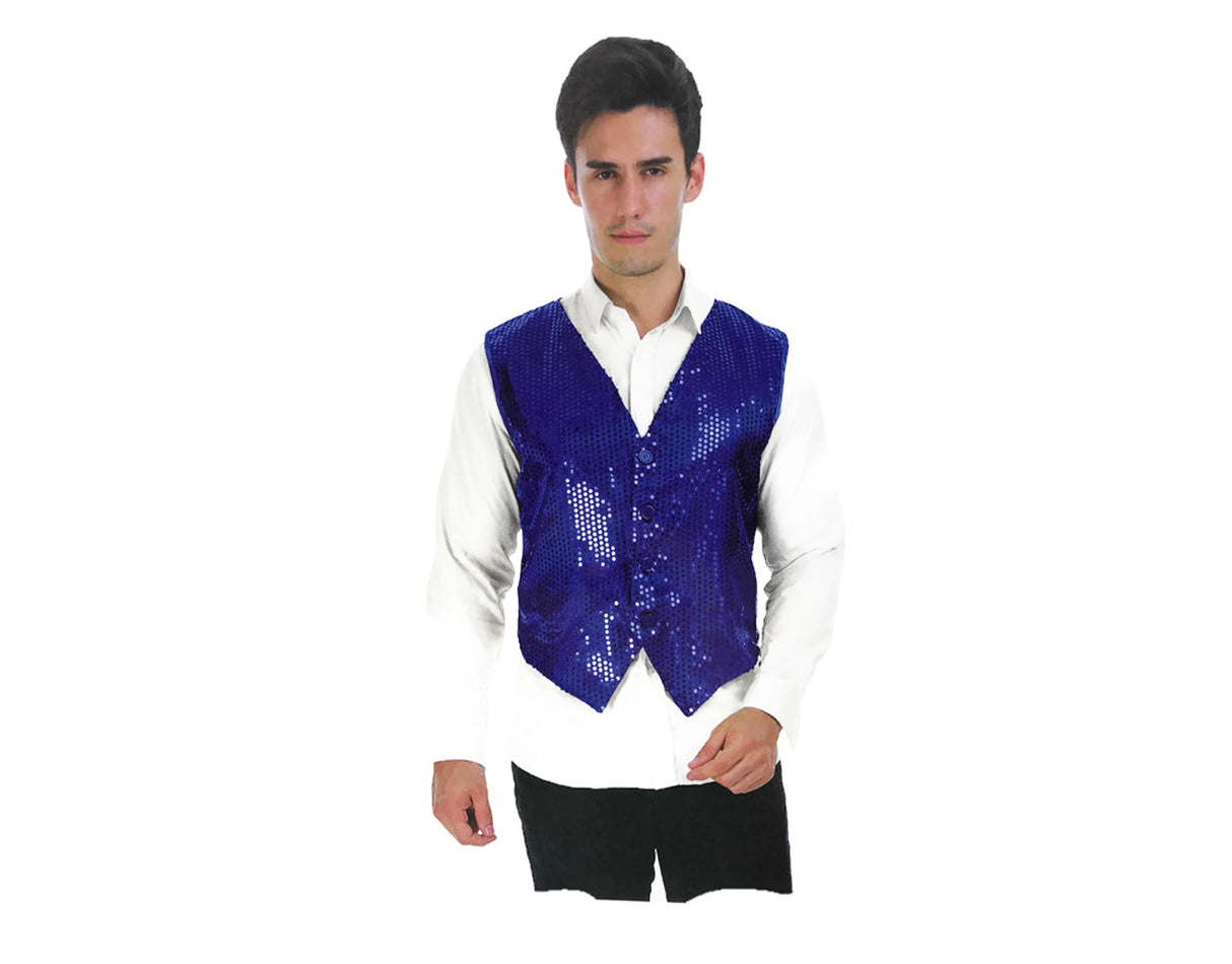 Mens Premium SEQUIN VEST Waistcoat Dance Costume Disco Sparkle Deluxe - Pink