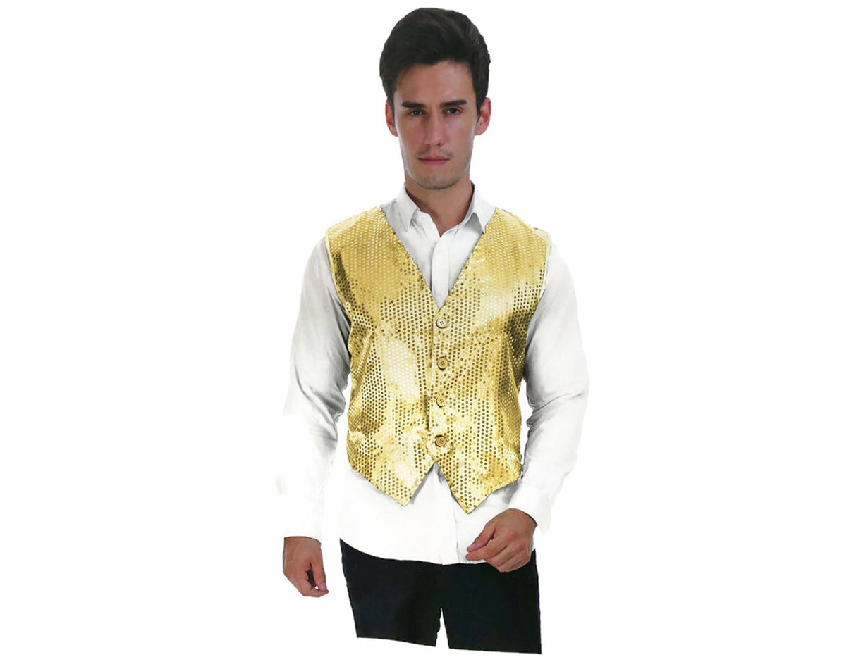 Mens Premium SEQUIN VEST Waistcoat Dance Costume Disco Sparkle Deluxe
