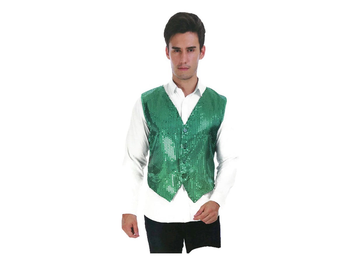 Mens Premium SEQUIN VEST Waistcoat Dance Costume Disco Sparkle Deluxe - Blue