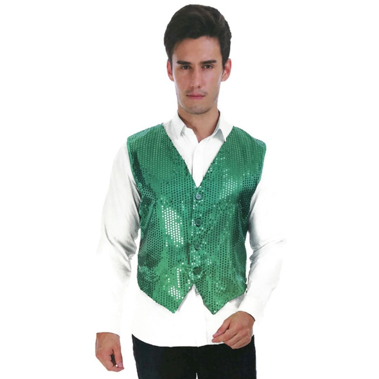 Mens Premium SEQUIN VEST Waistcoat Dance Costume Disco Sparkle Deluxe - Blue