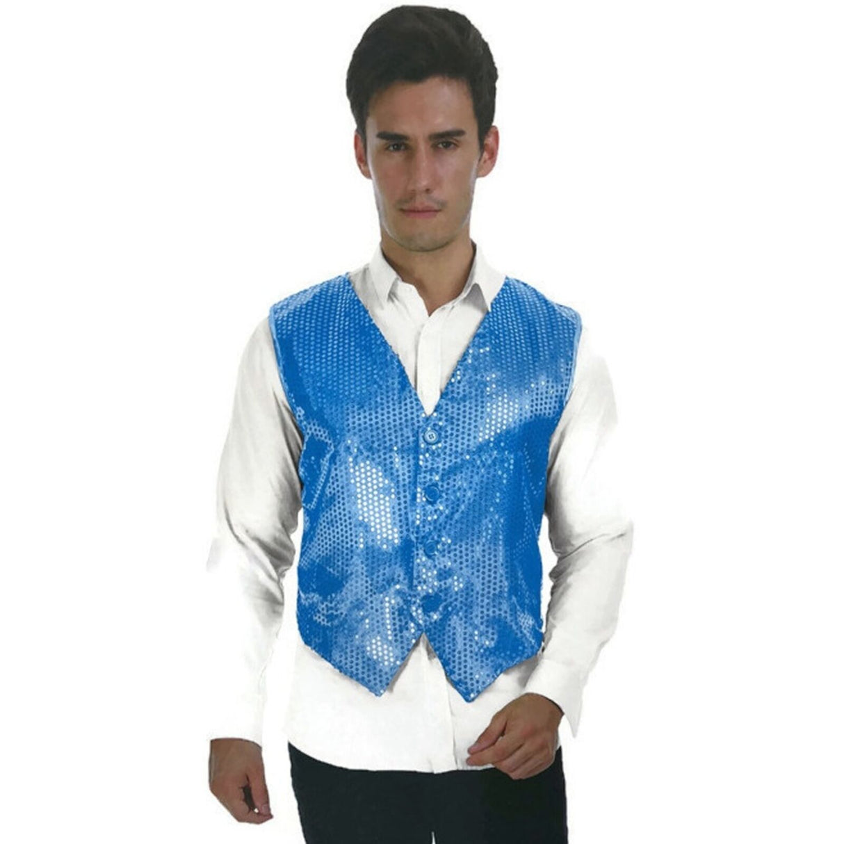 Mens Premium SEQUIN VEST Waistcoat Dance Costume Disco Sparkle Deluxe - Purple