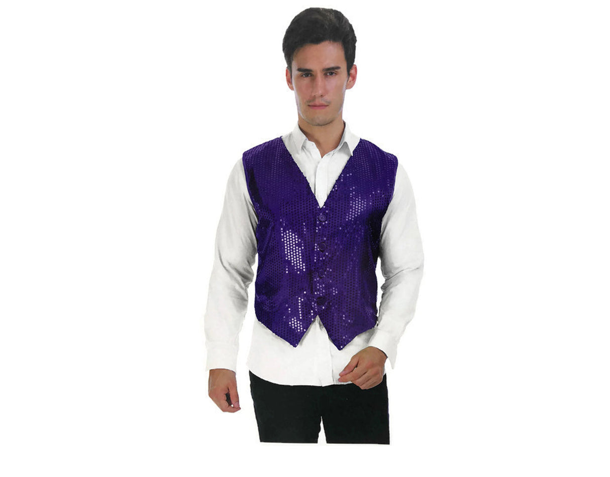 Mens Premium SEQUIN VEST Waistcoat Dance Costume Disco Sparkle Deluxe - Gold