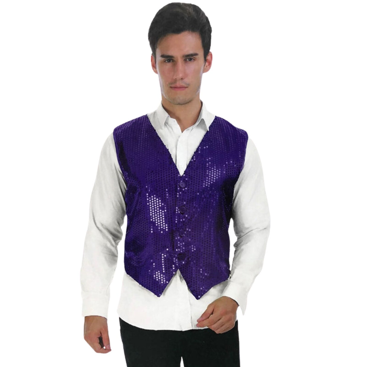 Mens Premium SEQUIN VEST Waistcoat Dance Costume Disco Sparkle Deluxe - Gold