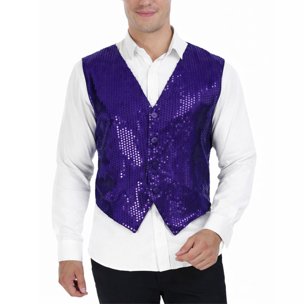 Mens Premium Purple Sequin Vest - Disco Sparkle 70s Dance Costume (Fancy Dress)