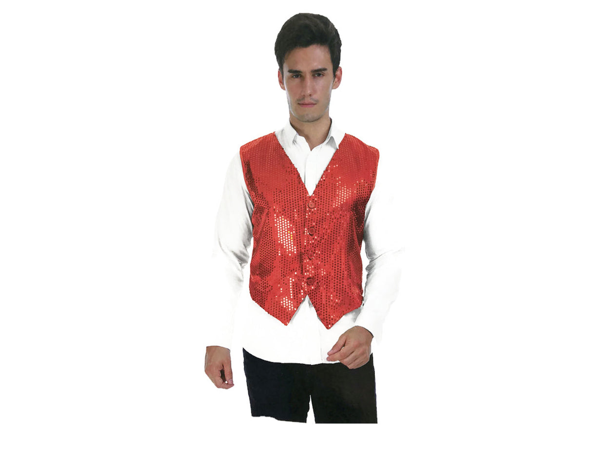 Mens Premium SEQUIN VEST Waistcoat Dance Costume Disco Sparkle Deluxe - Light Blue