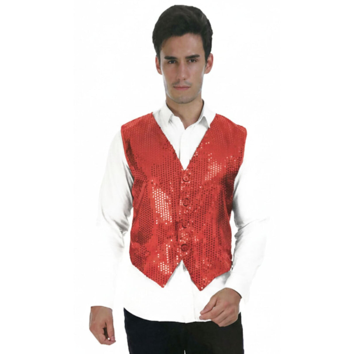 Mens Premium SEQUIN VEST Waistcoat Dance Costume Disco Sparkle Deluxe - Light Blue