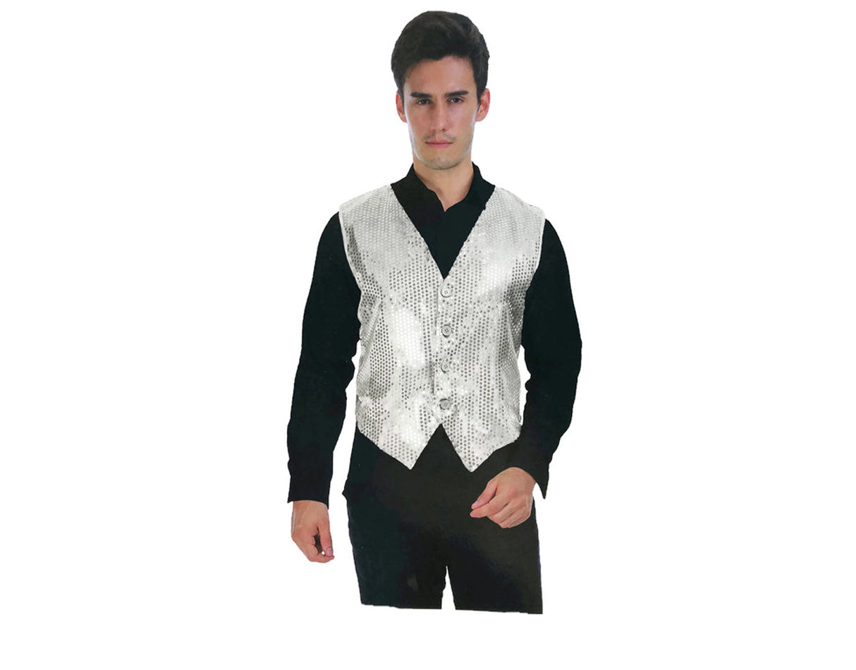 Mens Premium SEQUIN VEST Waistcoat Dance Costume Disco Sparkle Deluxe - Green