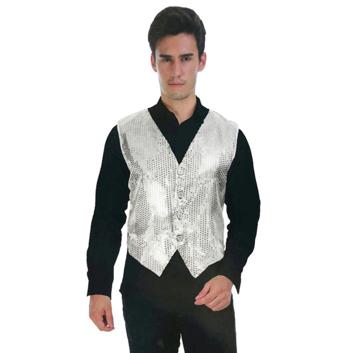 Mens Premium SEQUIN VEST Waistcoat Dance Costume Disco Sparkle Deluxe - Green