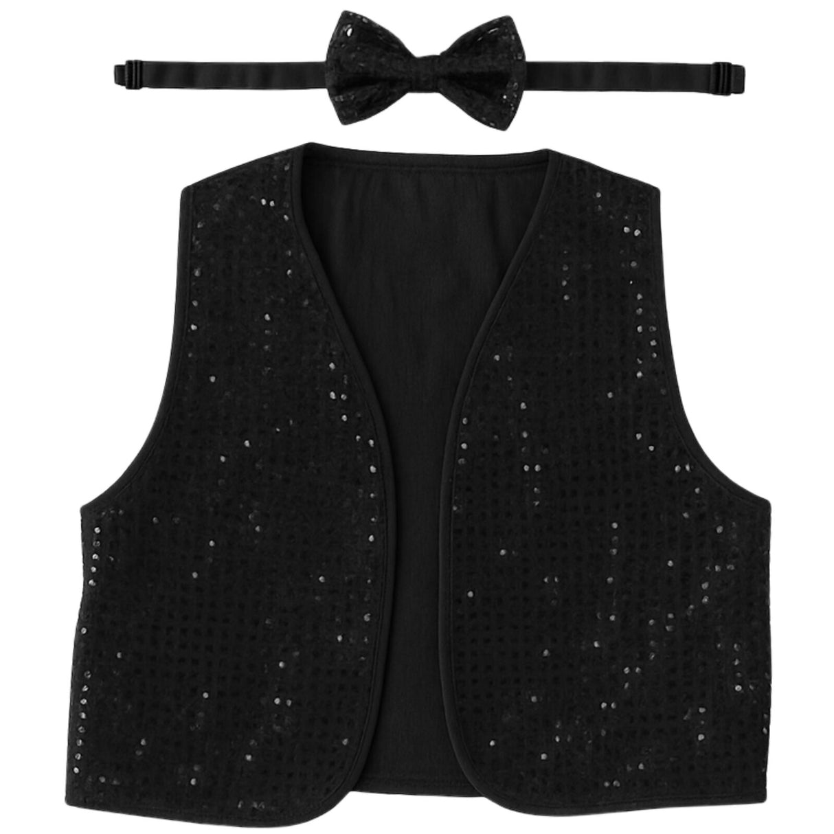 Adult Unisex SEQUIN BOW TIE & VEST Dance Costume Party Sparkle Set in Black