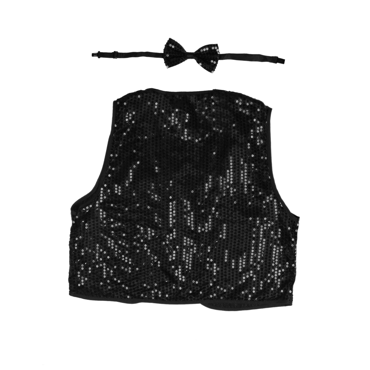 Adult Unisex SEQUIN BOW TIE & VEST Dance Costume Party Sparkle Set in Black