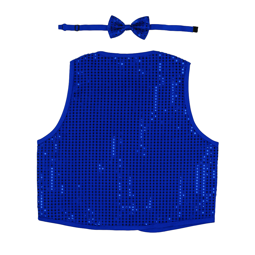 Adult Unisex SEQUIN BOW TIE & VEST Dance Costume Party Sparkle Set in Blue