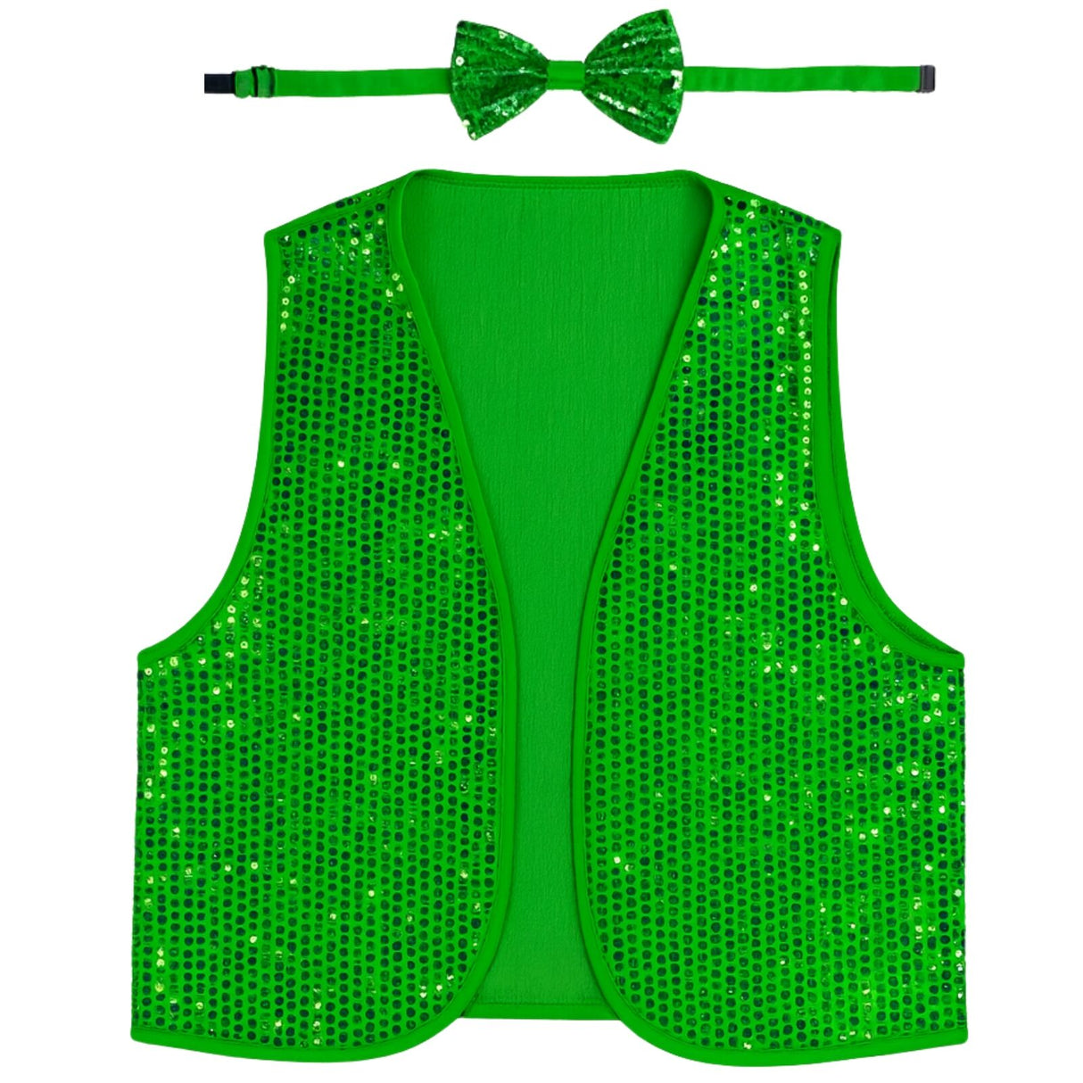 Adult Unisex SEQUIN BOW TIE & VEST Dance Costume Party Sparkle Set in Green
