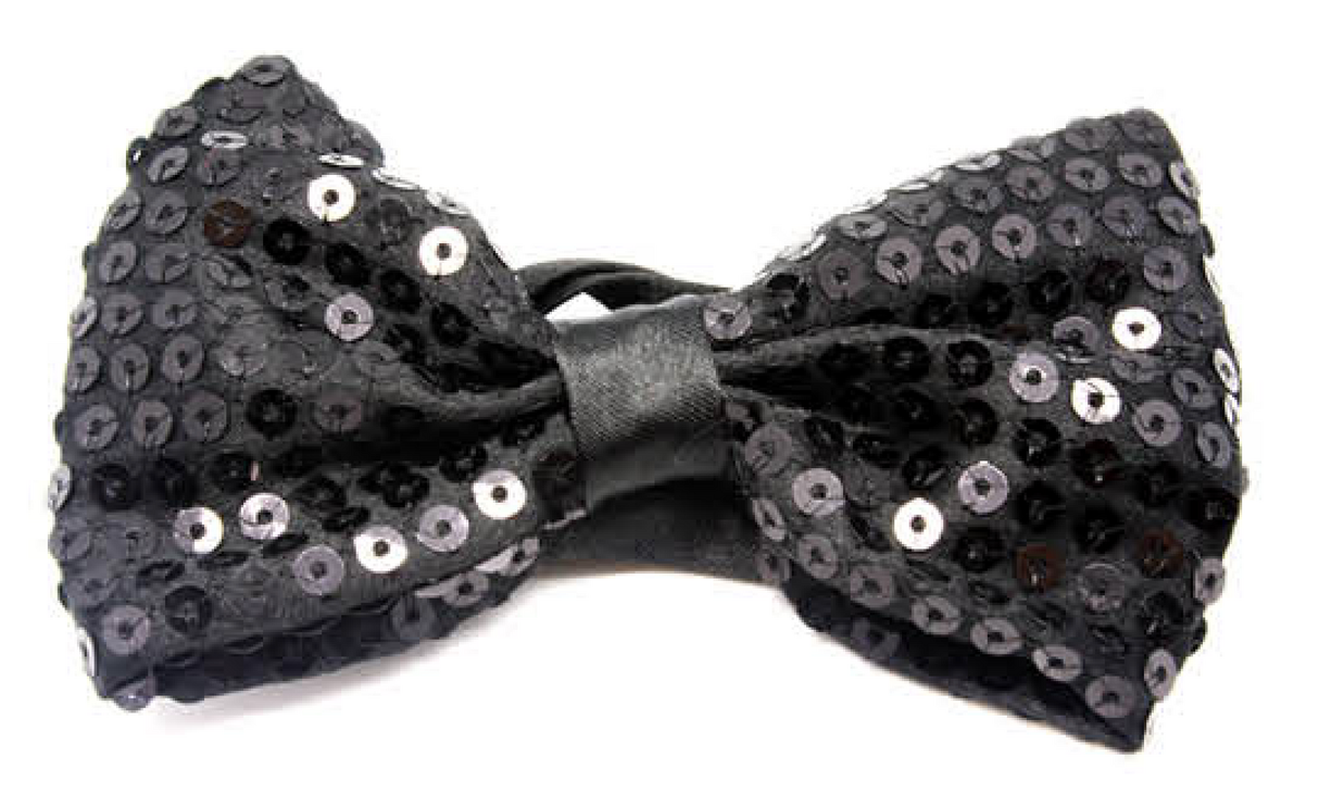 Black Glitter Sequin Small Bow Tie - Shiny Fancy Dress Costume Party