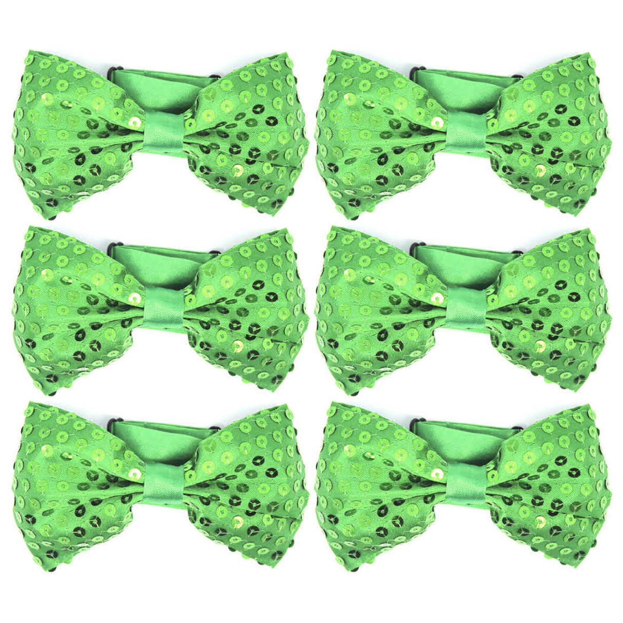6x Green Glitter Sequin Small Bow Tie Bulk Pack - Shiny Fancy Dress Costume Party
