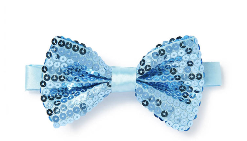 Light Blue Glitter Sequin Small Bow Tie - Shiny Fancy Dress Costume Party