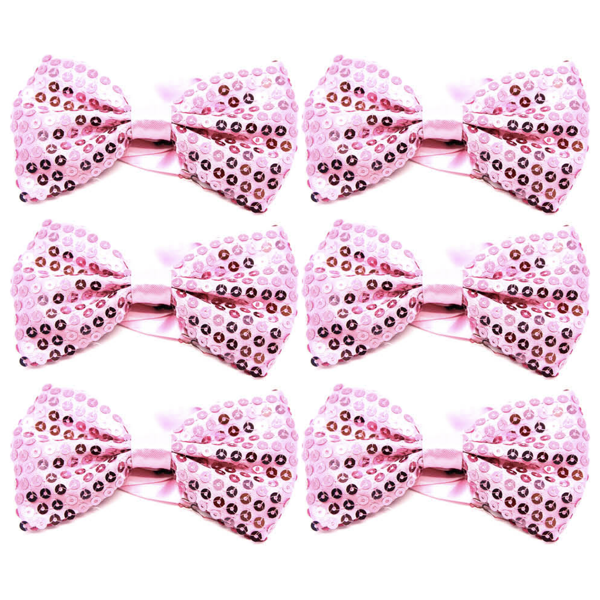 6x Light Pink Glitter Sequin Small Bow Tie Bulk Pack - Shiny Fancy Dress Costume Party
