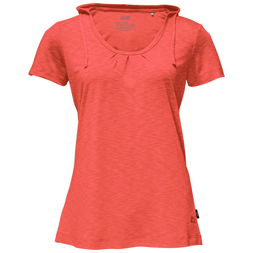 Jack Wolfskin Womens Travel Hoody Top Hoodie T Shirt Comfortable Tee - Hot Coral