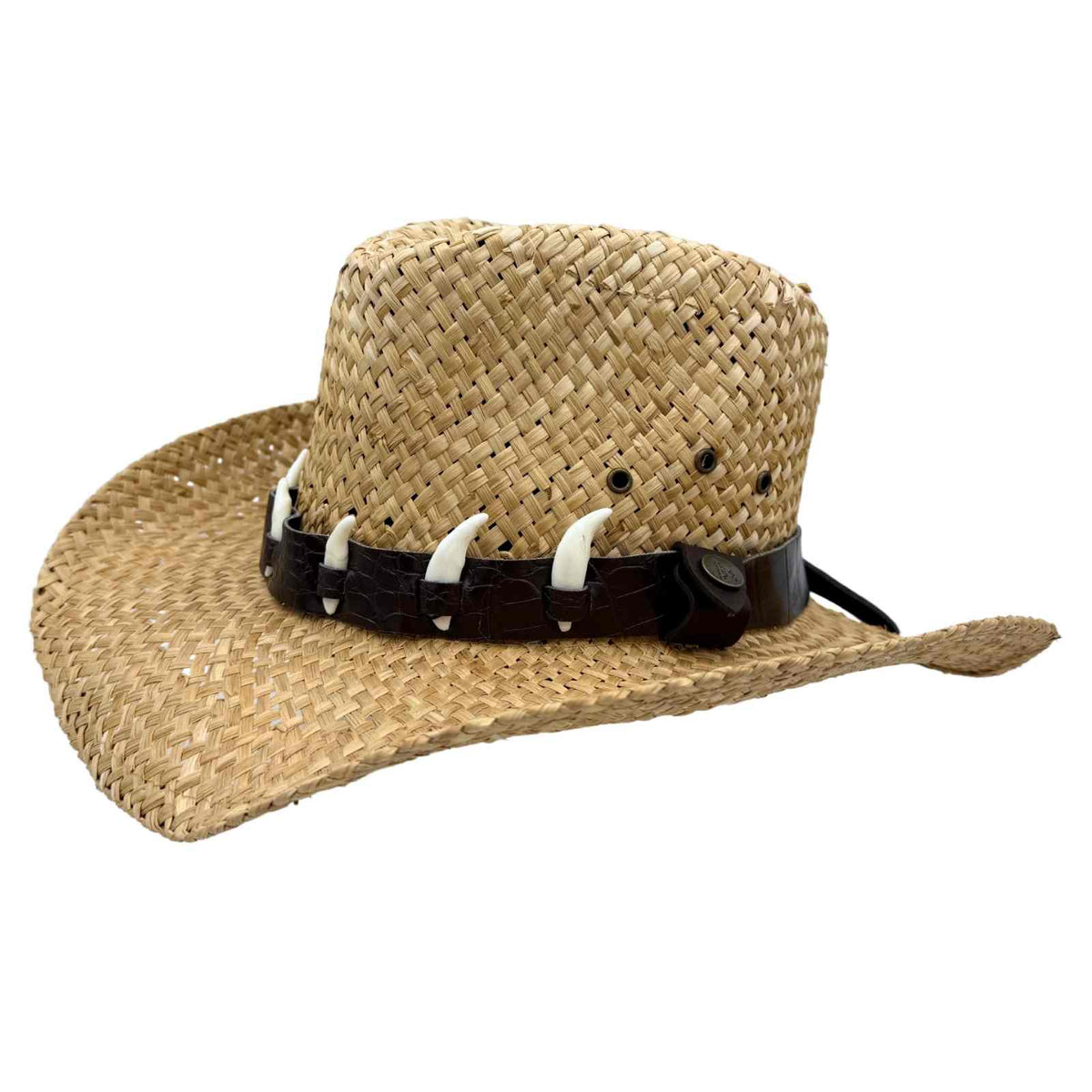 Jacaru 1818G Straw Cowboy Hat with 6 Faux Bones Hatband - Natural (Croc Print Band)