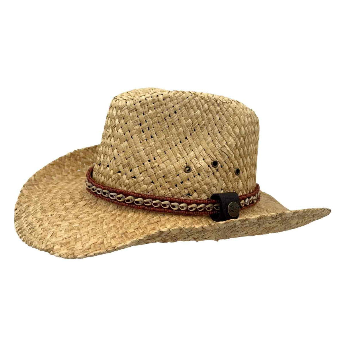Jacaru 1818H Straw Cowboy Hat with Small Shells Hatband - Natural (Vegan Friendly)