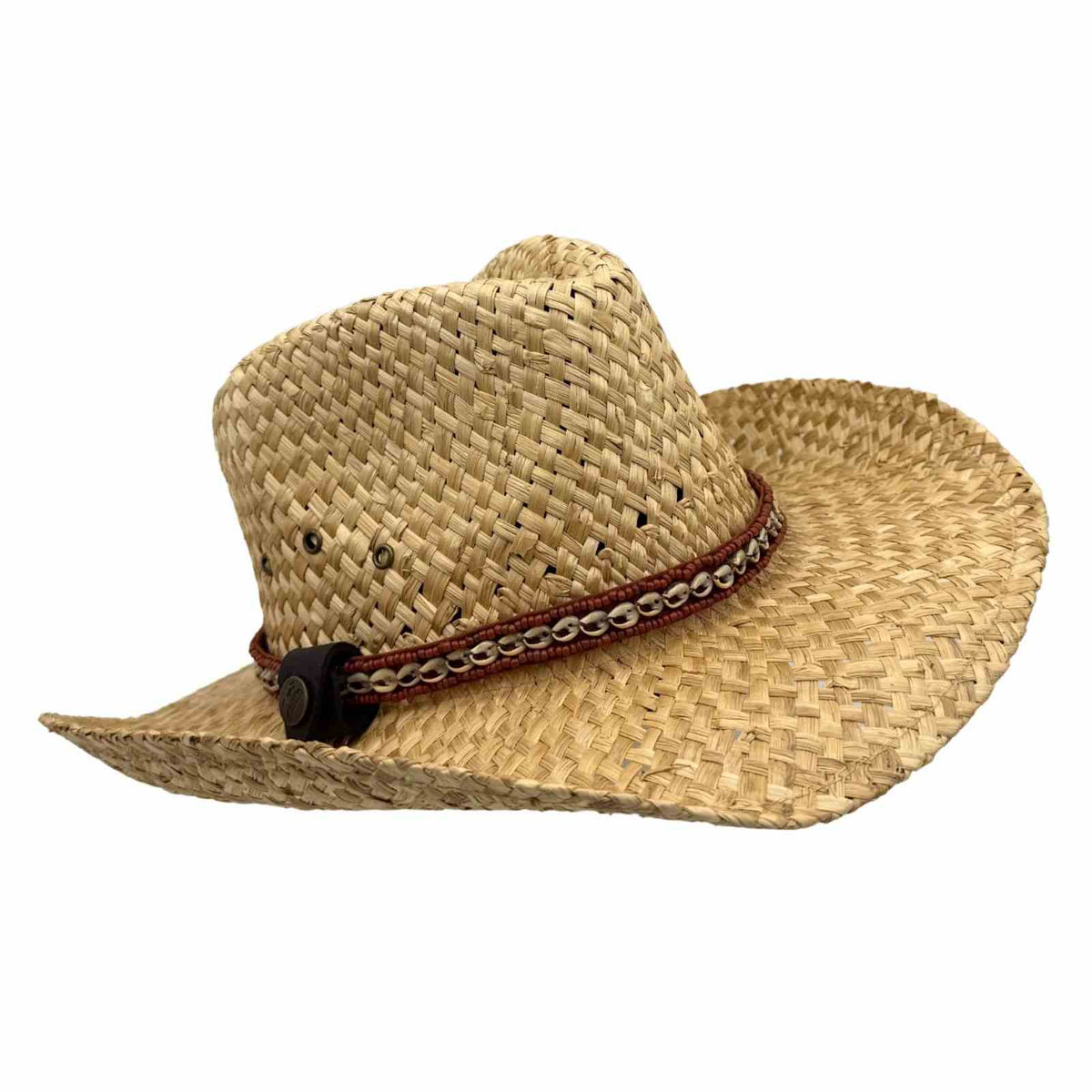 Jacaru 1818H Straw Cowboy Hat with Small Shells Hatband - Natural (Vegan Friendly)