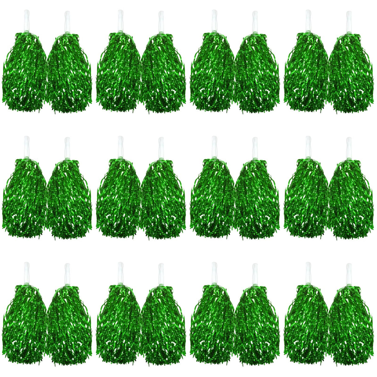 Set of 12 Pairs Green Metallic Cheerleading Pom Poms Bulk Pack w/ Easy-Grip Handles (Australia Day/Sports)