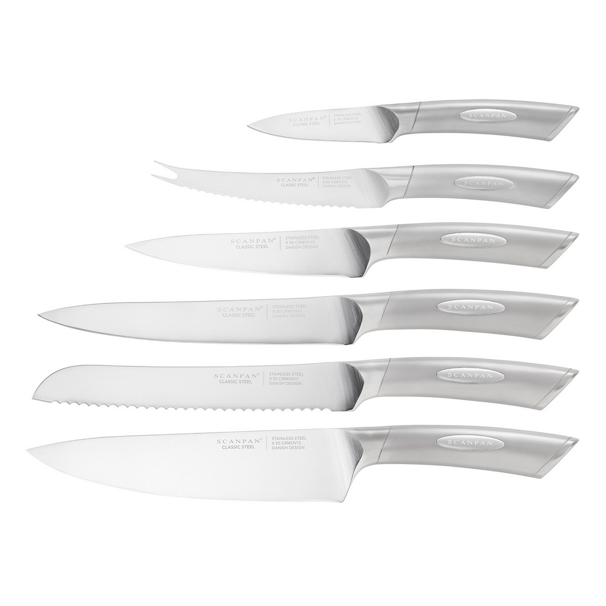 Scanpan Classic Stainless Steel 7 Piece Knife Wooden Block Set