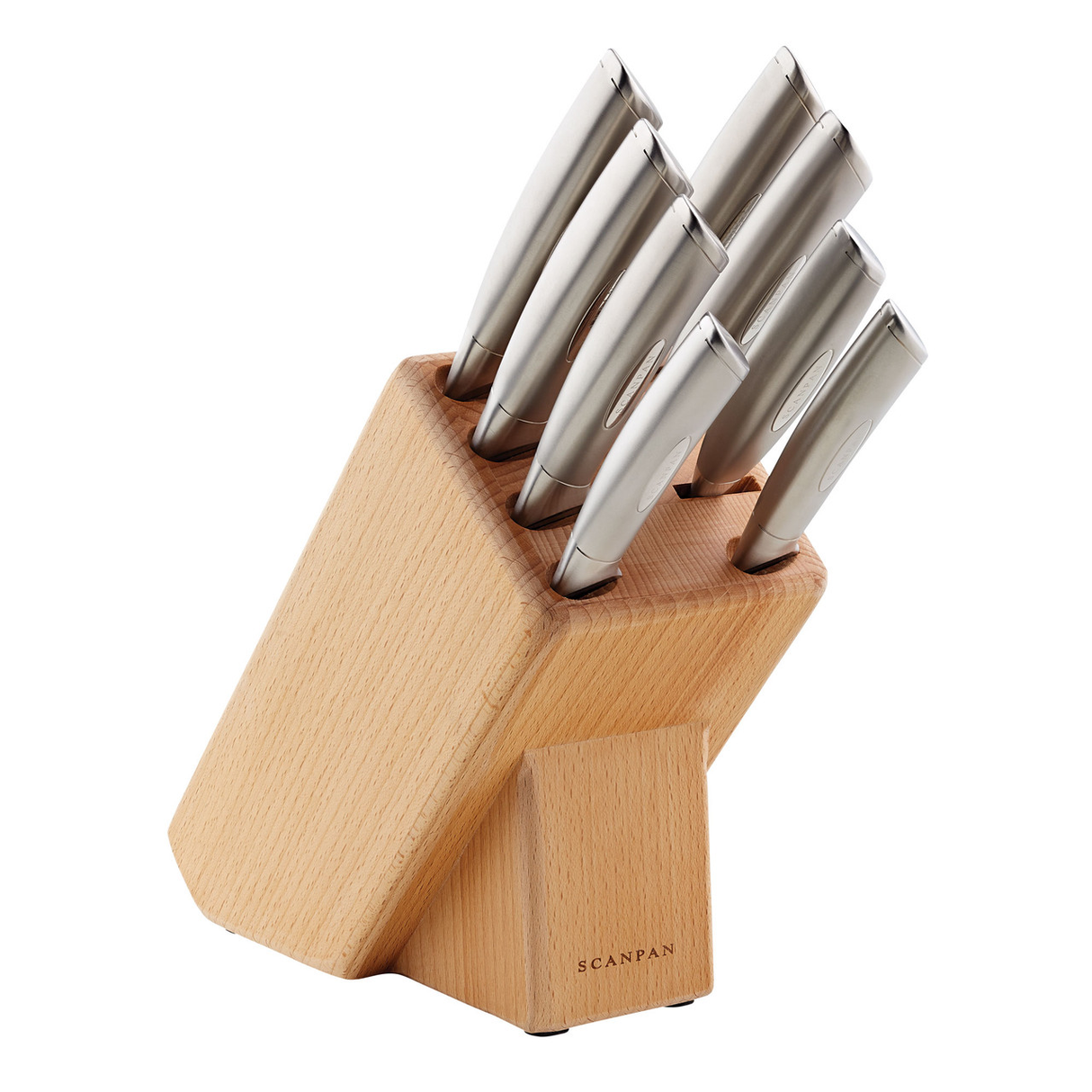 Scanpan Classic Stainless Steel Knife Block Set in Natural Wood