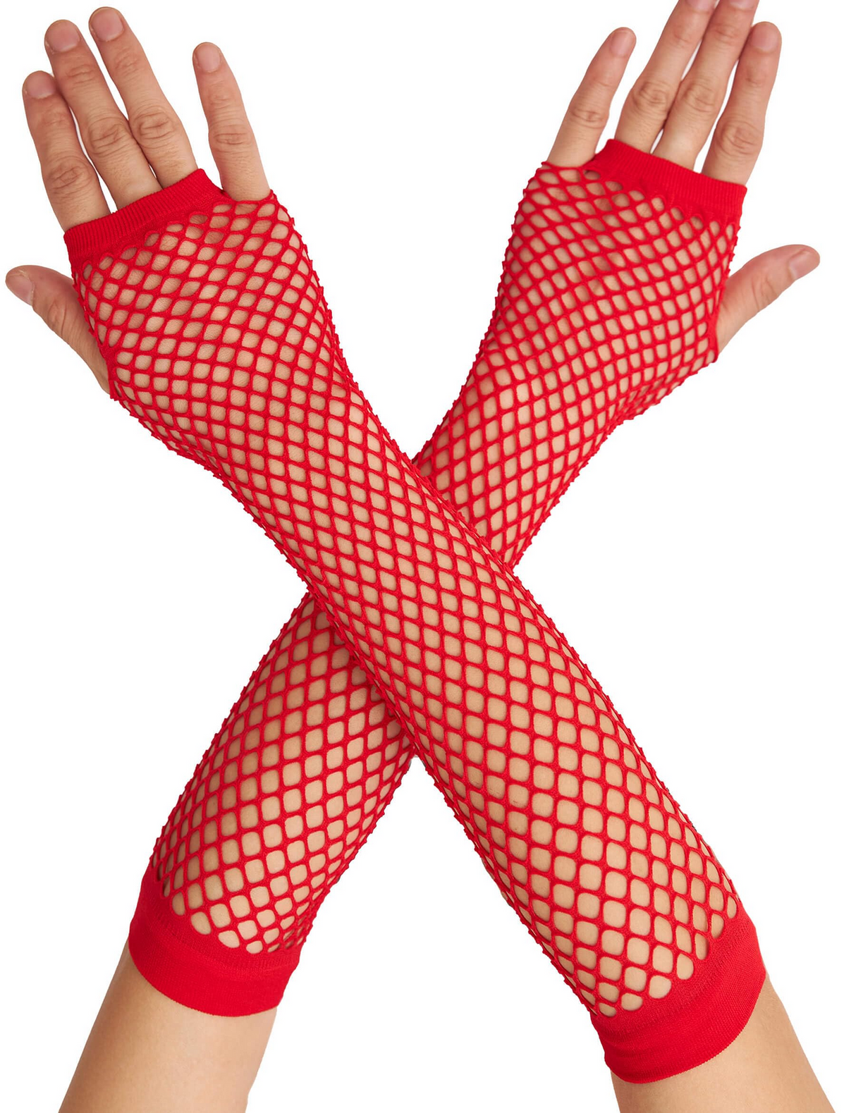 Red Long Fishnet Gloves - Fingerless Elbow Length (70s & 80s Costume/Party)