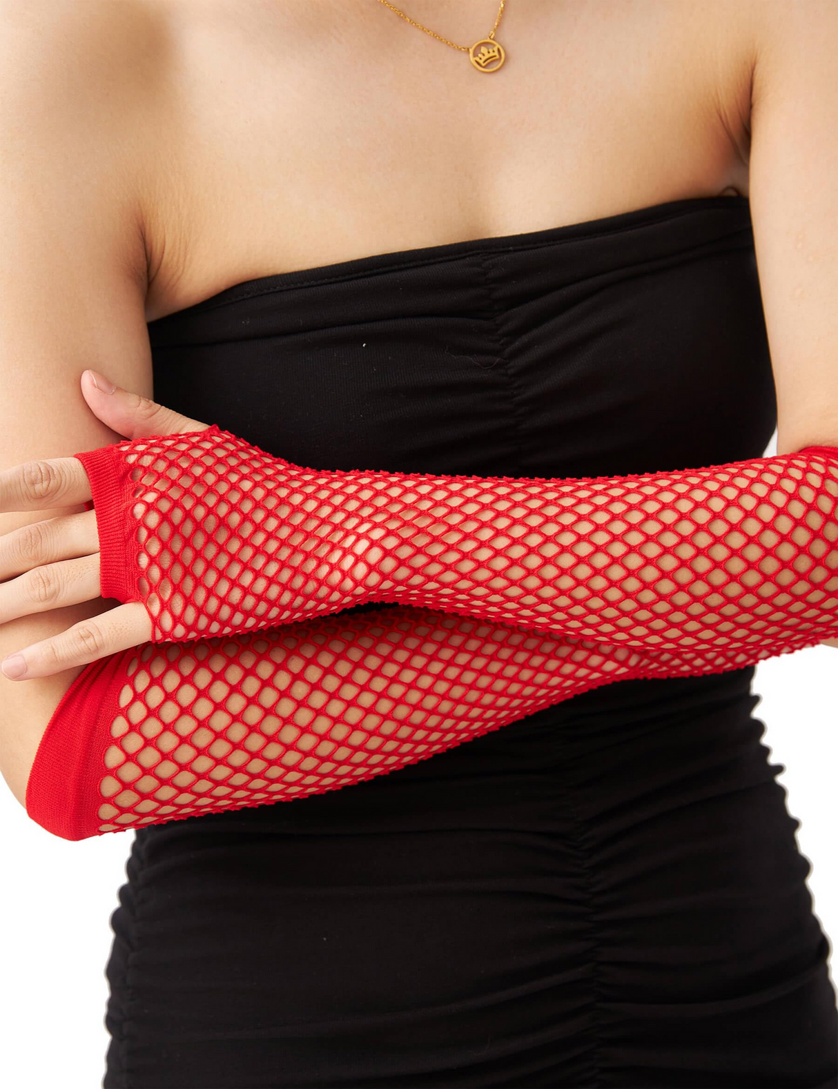 Red Long Fishnet Gloves - Fingerless Elbow Length (70s & 80s Costume/Party)