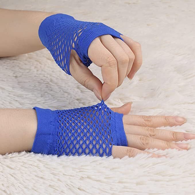 Blue Fishnet Gloves - Fingerless Wrist Length (70s & 80s Costume/Party)