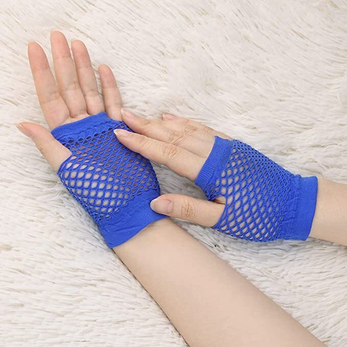 Blue Fishnet Gloves - Fingerless Wrist Length (70s & 80s Costume/Party)